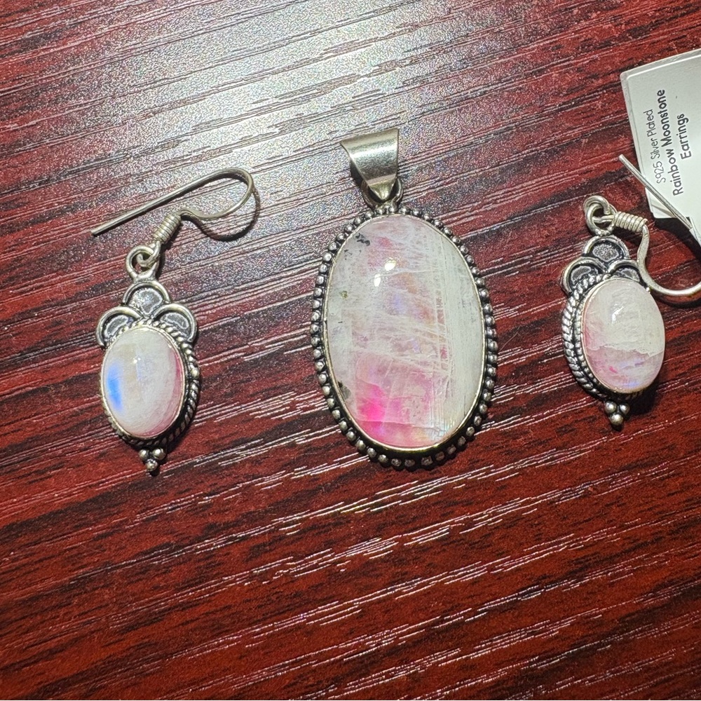 Rainbow Moonstone Earrings and Pendant